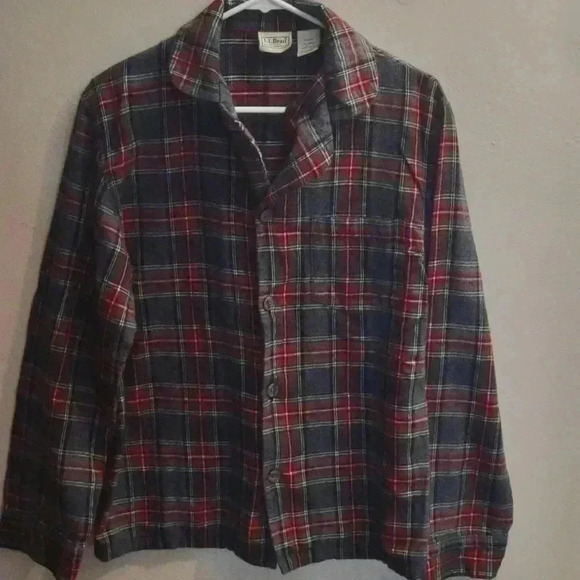 L.L. Bean Gray and Red Flannel Pajama Top Mens‎ small-reg - Picture 1 of 3